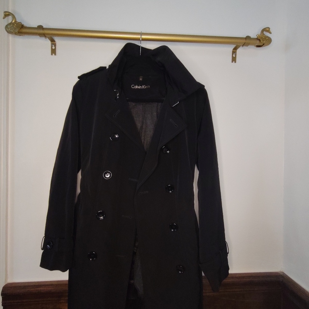 Calvin Klein Men's Double-Breasted Black Trench Coat